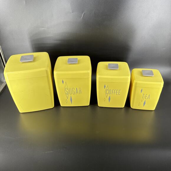 Vintage Yellow Nesting PC Kitchen Canister Set Flour Sugar